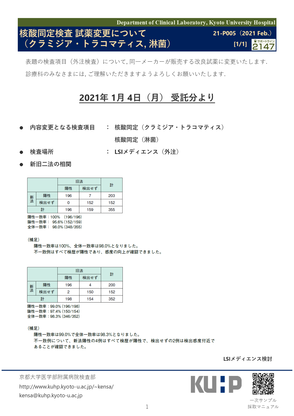 【2021 Feb.】<br />核酸同定検査 試薬変更について（クラミジア・トラコマティス, 淋菌）