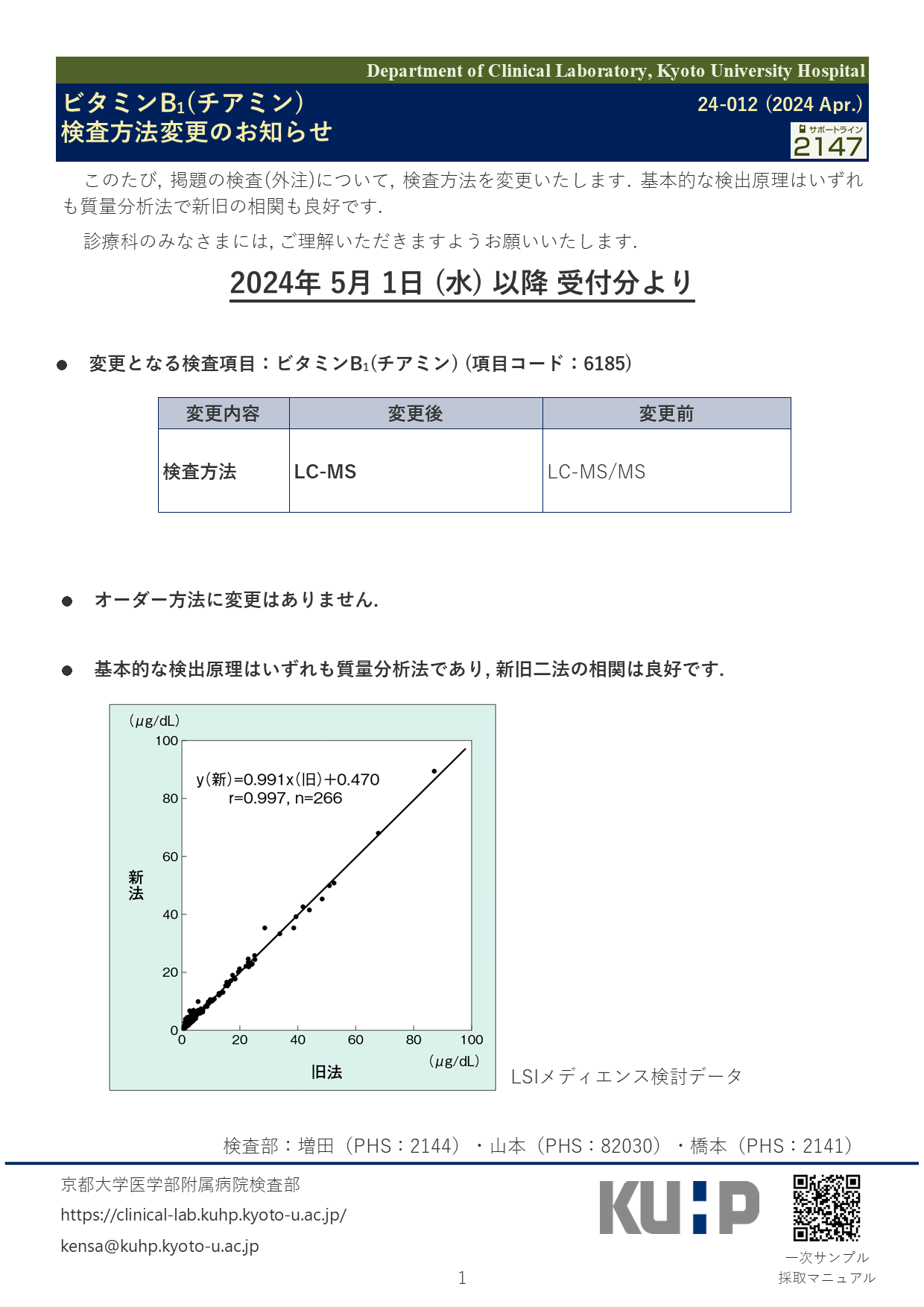 【2024 Apr.】<br />ビタミンB1(チアミン) 検査方法変更のお知らせ
